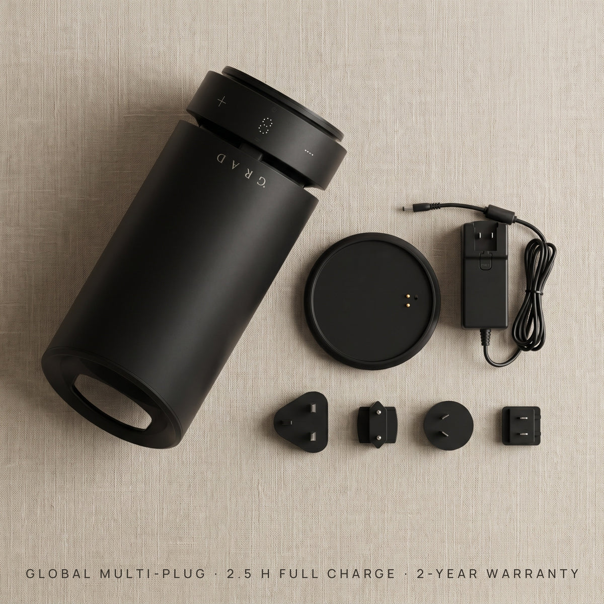 What's in the box with the GRAD No.1 Black Edition: wine cooler, charging stand and power adapter